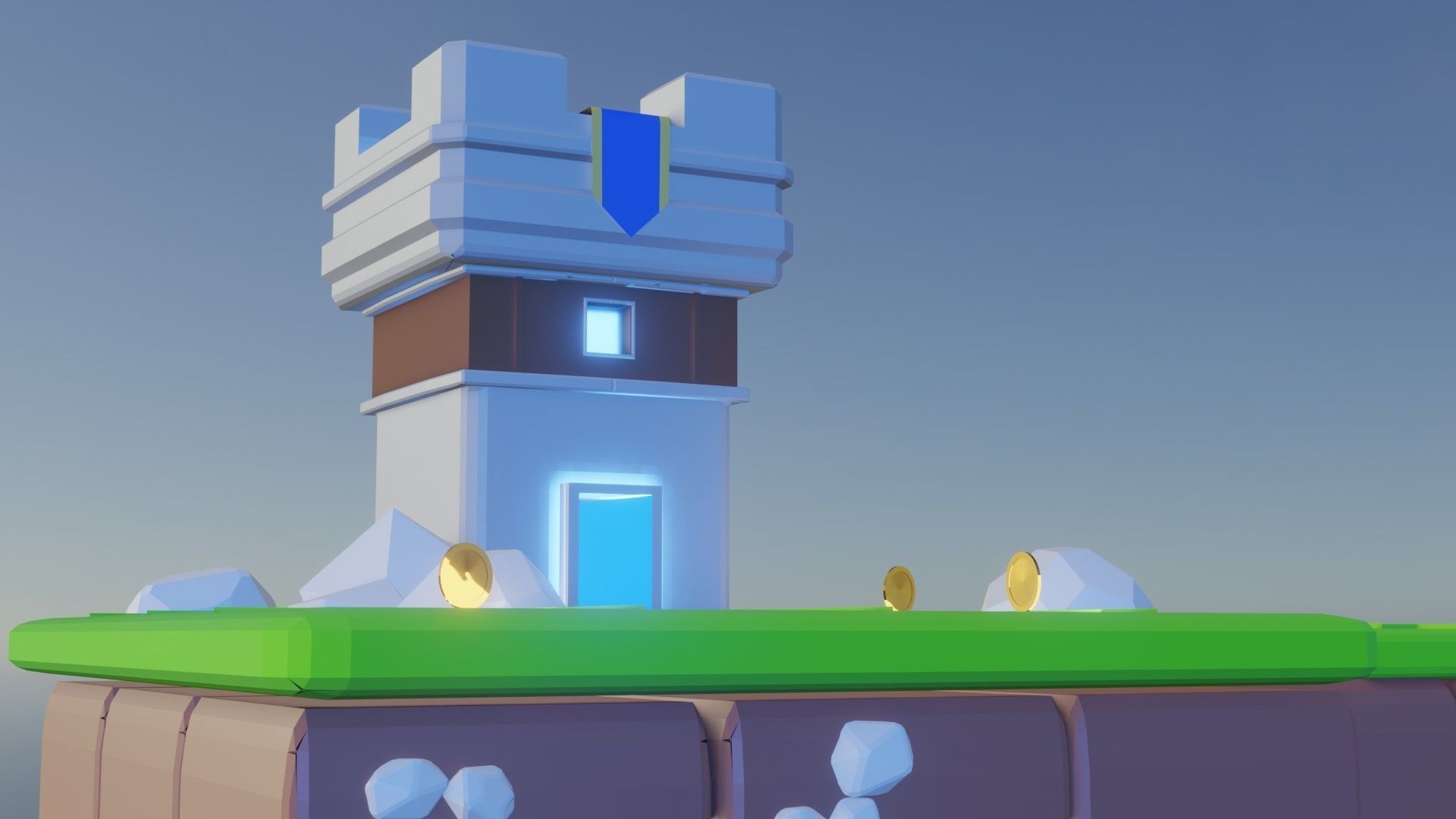 low poly castle with cool blue lighting Low-poly 3D model_5
