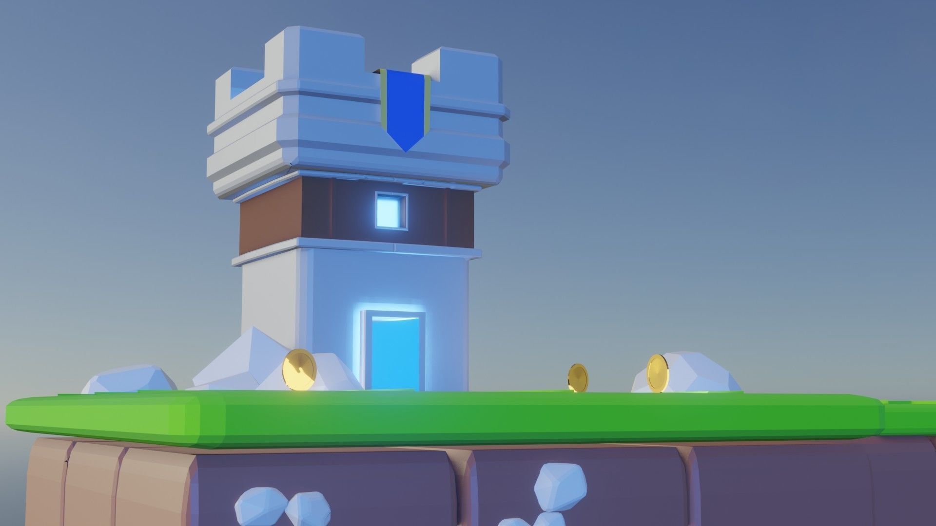 low poly castle with cool blue lighting Low-poly 3D model_3