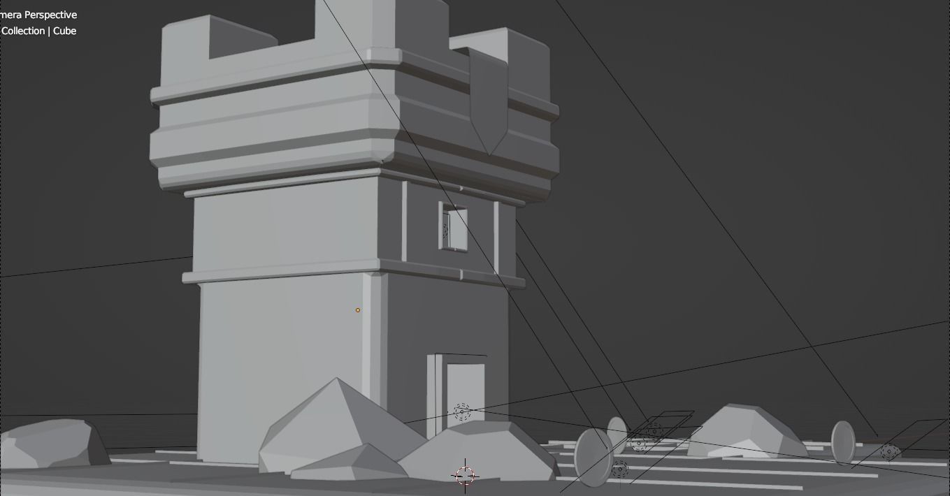 low poly castle with cool blue lighting Low-poly 3D model_2