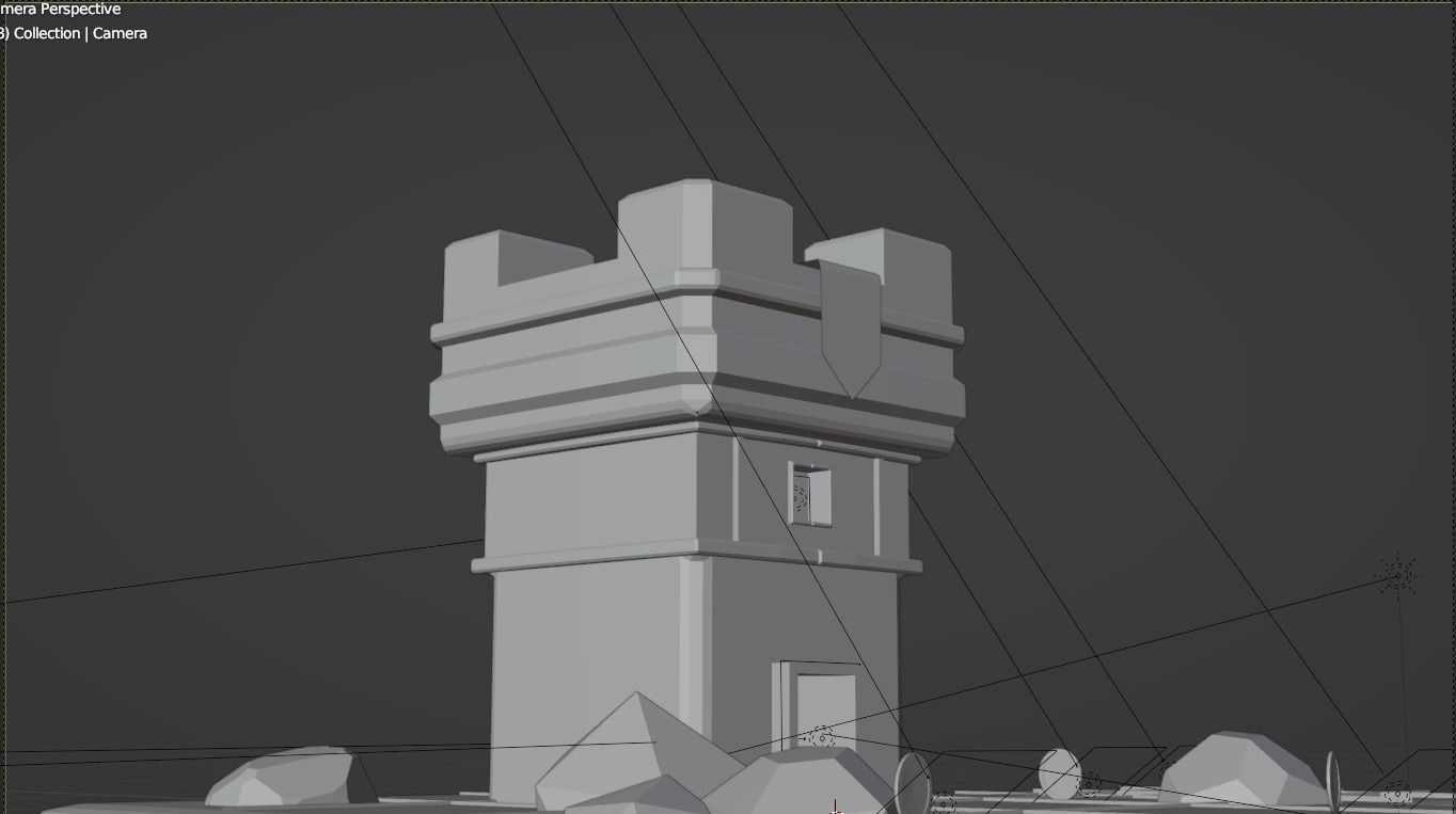 low poly castle with cool blue lighting Low-poly 3D model_1
