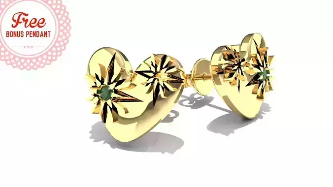 Star Heart Stud Earring and BONUS FREE Pendant