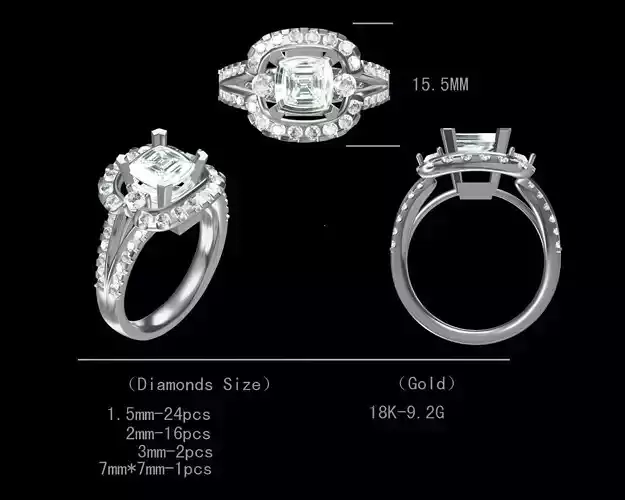 3D CAD file of fancy engagement diamond ring for women