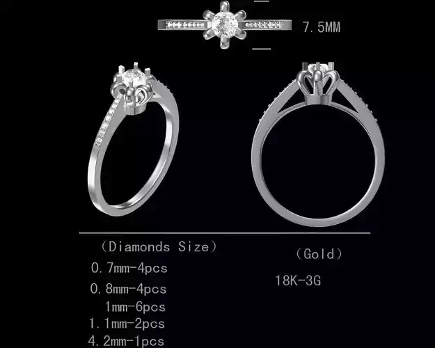 Simple round flower engagement diamond ring for women