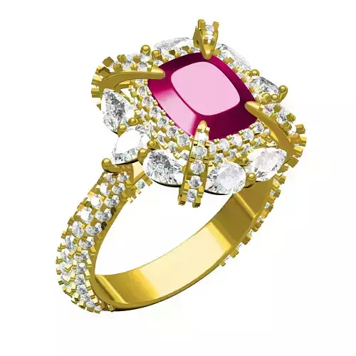 Cushion Cut Stone Pear Halo Cocktail Ring