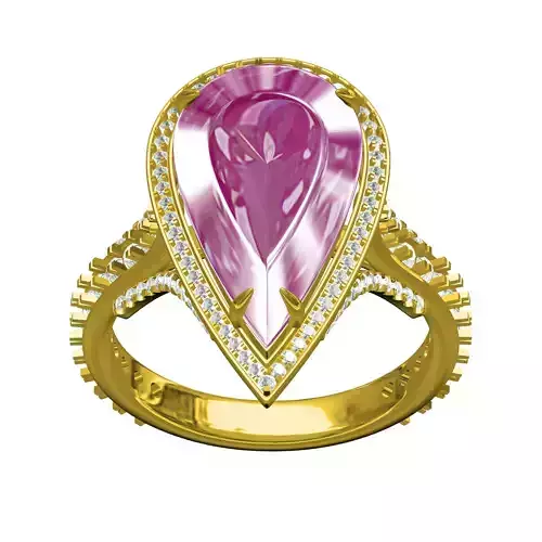 Unique Large Pear Round Diamond Halo Cathedral Ring