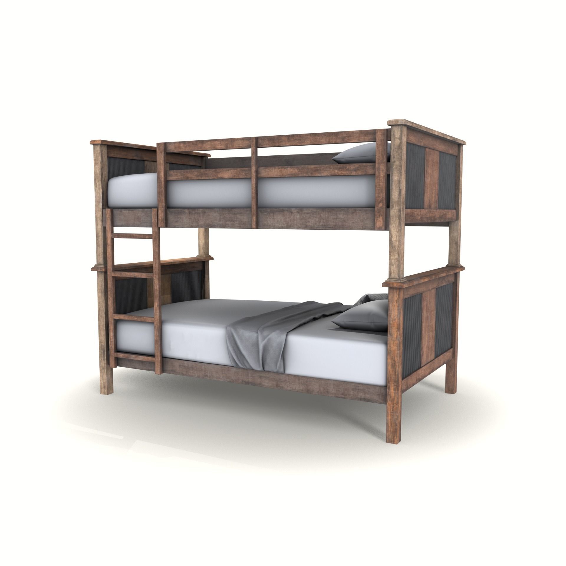 cgt bunk bed rustic wood Low-poly 3D model_1