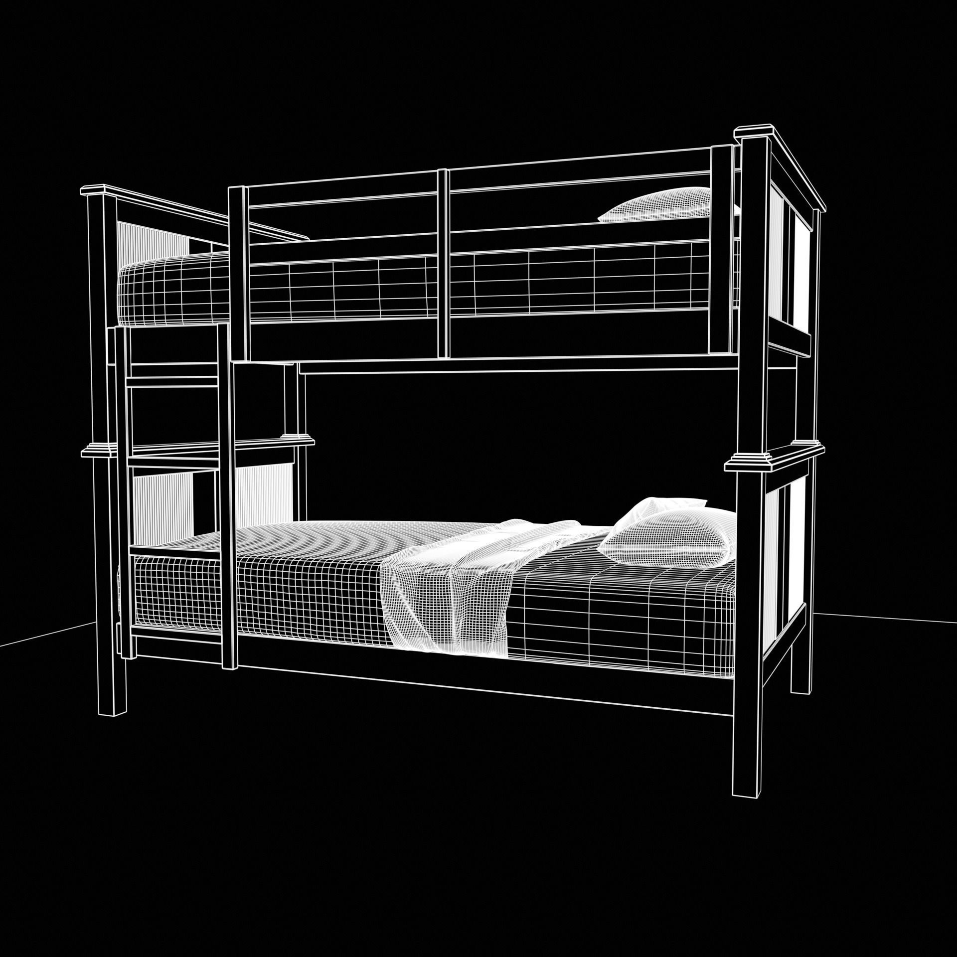 cgt bunk bed rustic wood Low-poly 3D model_13