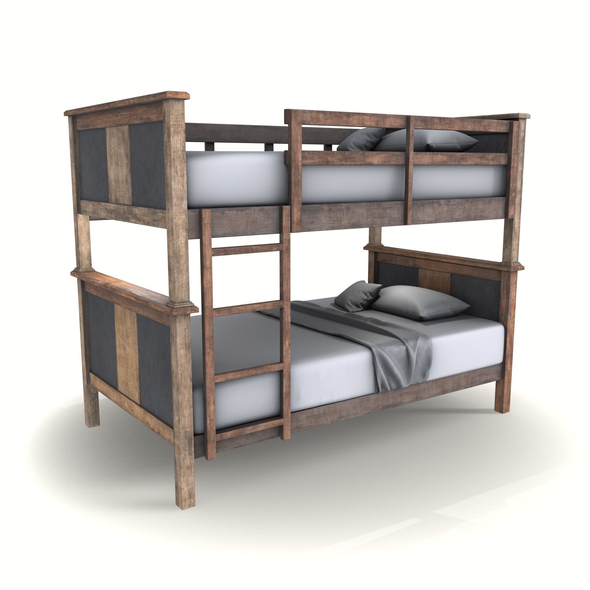 cgt bunk bed rustic wood Low-poly 3D model_3