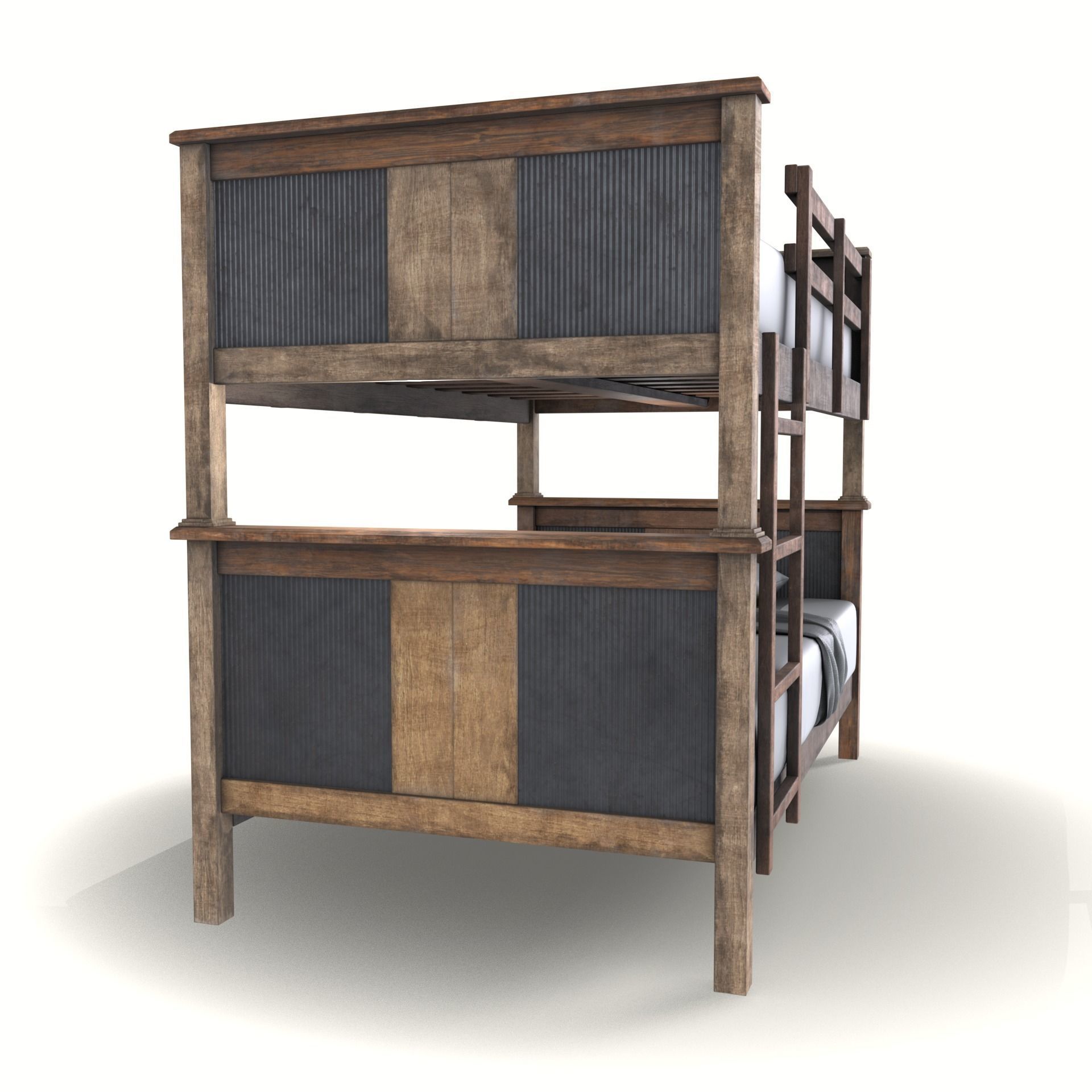 cgt bunk bed rustic wood Low-poly 3D model_4