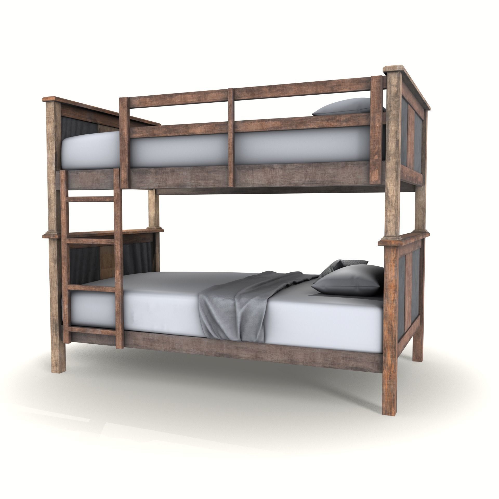 cgt bunk bed rustic wood Low-poly 3D model_5