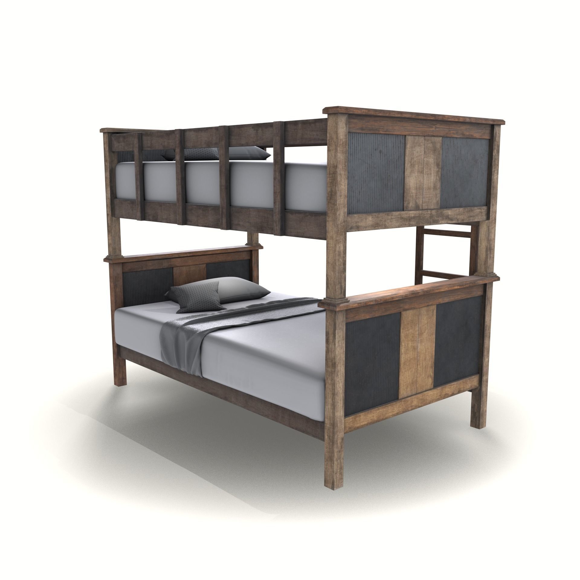 cgt bunk bed rustic wood Low-poly 3D model_7