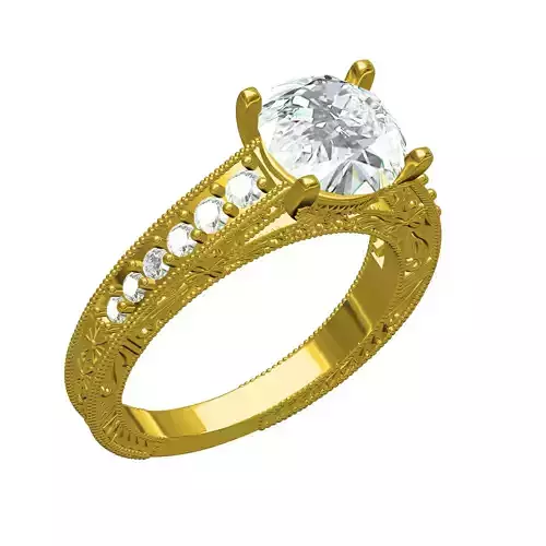 Round diamond Art Deco Cathedral Engagement Ring