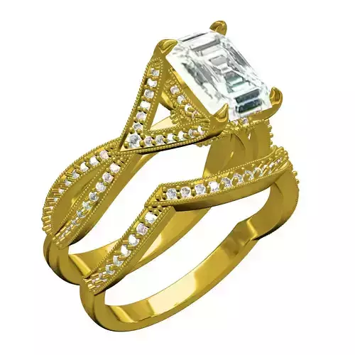 Emerald Cut Diamond Twisted Shank Ring With Band