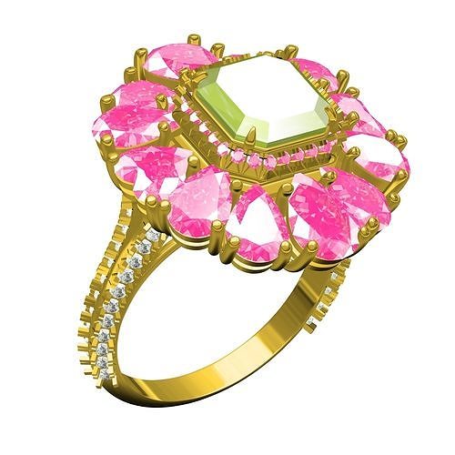 Antique Octagon Diamond Pear Cluster Cocktail Ring 3D print model