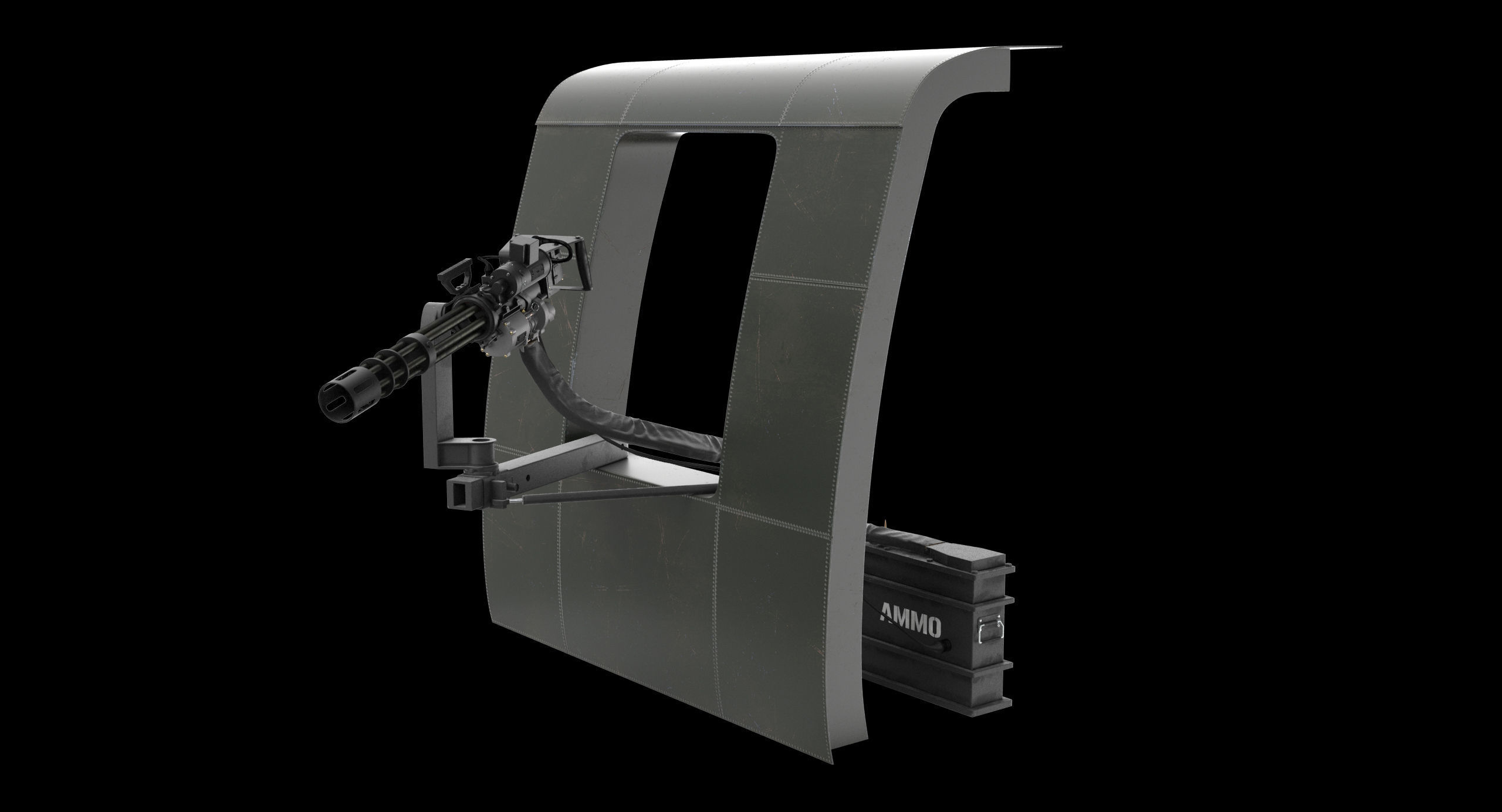 M134 Helicopter Mount System Clean Low-poly 3D model_5