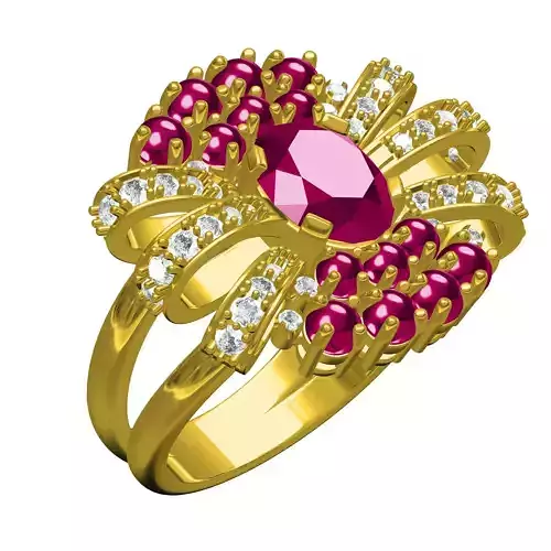 Vintage Ruby Cabochon Cocktail Diamond Ring