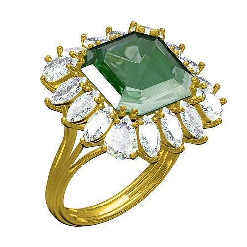 Octagon Stone Pear Diamond Cluster Cathedral Engagement Ring 3D print model