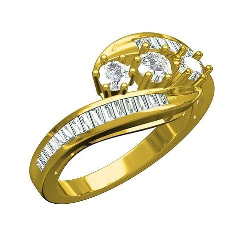 Antique Three Stone Bypass Engagement Ring 3D print model