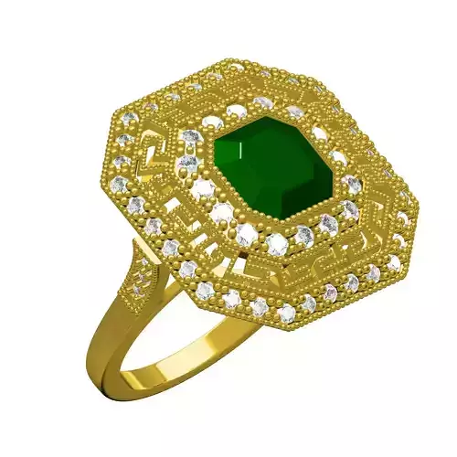 Octagon Stone Double Halo Art Deco Ring