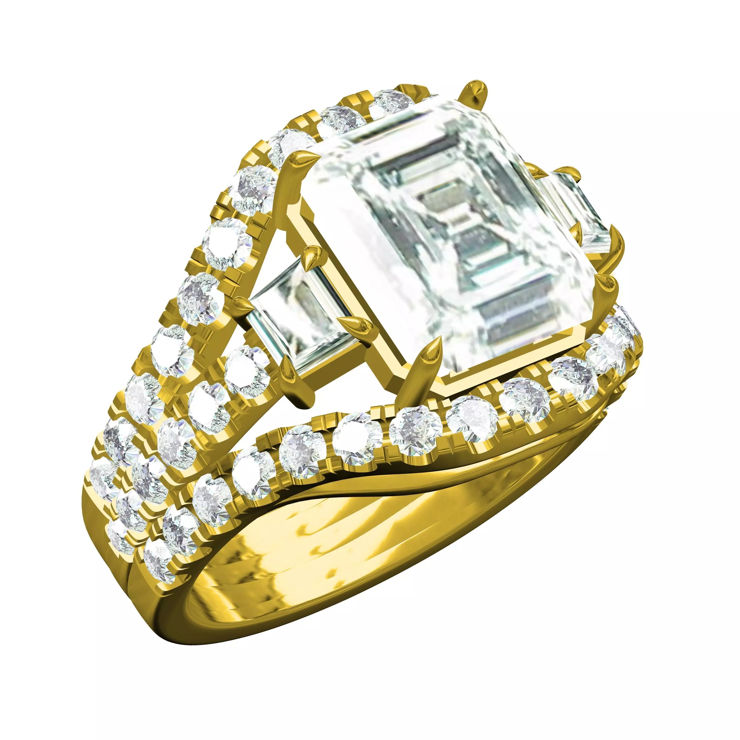 Three Stone Micro Prong Setting Ring for Men 3D print model_0