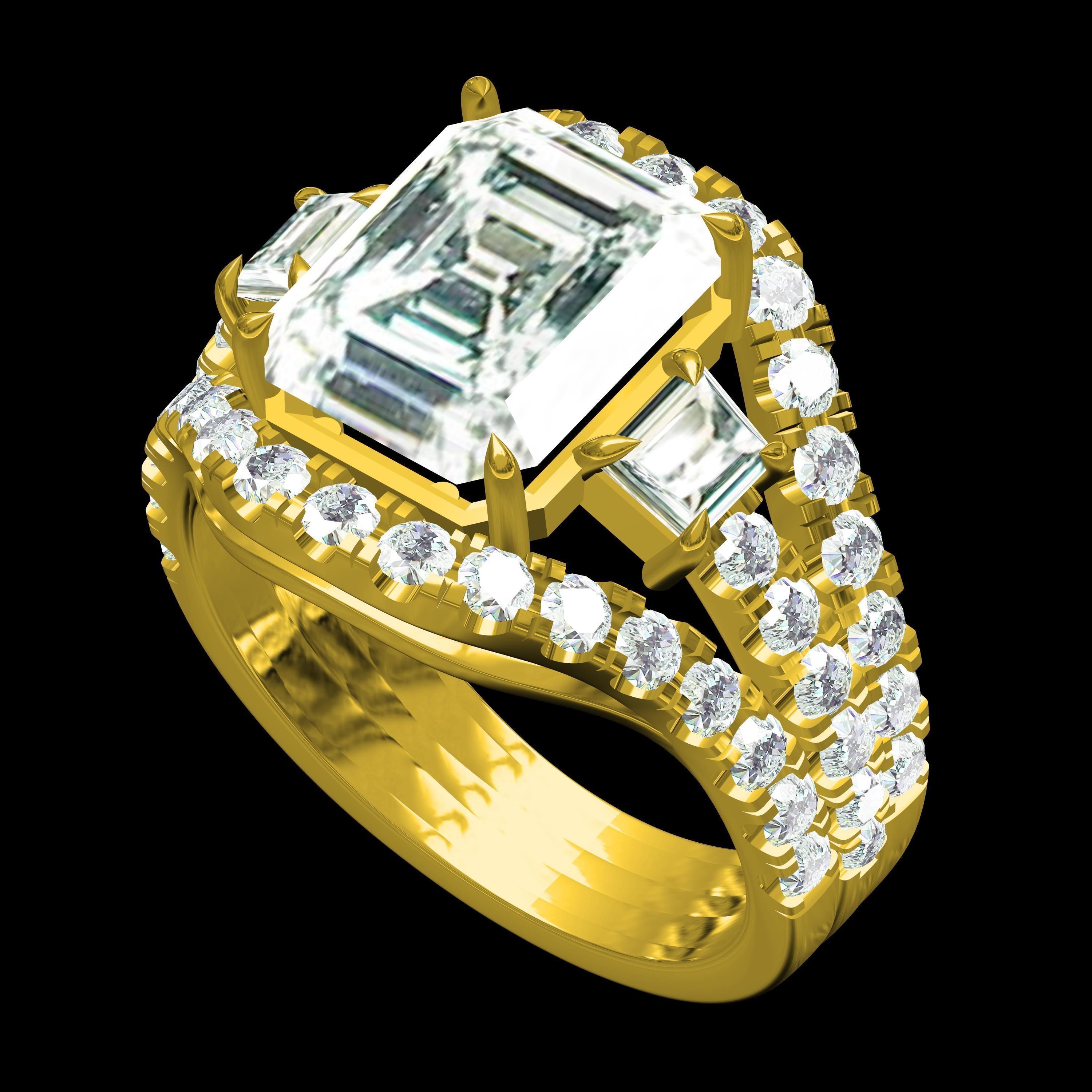 Three Stone Micro Prong Setting Ring for Men 3D print model_11