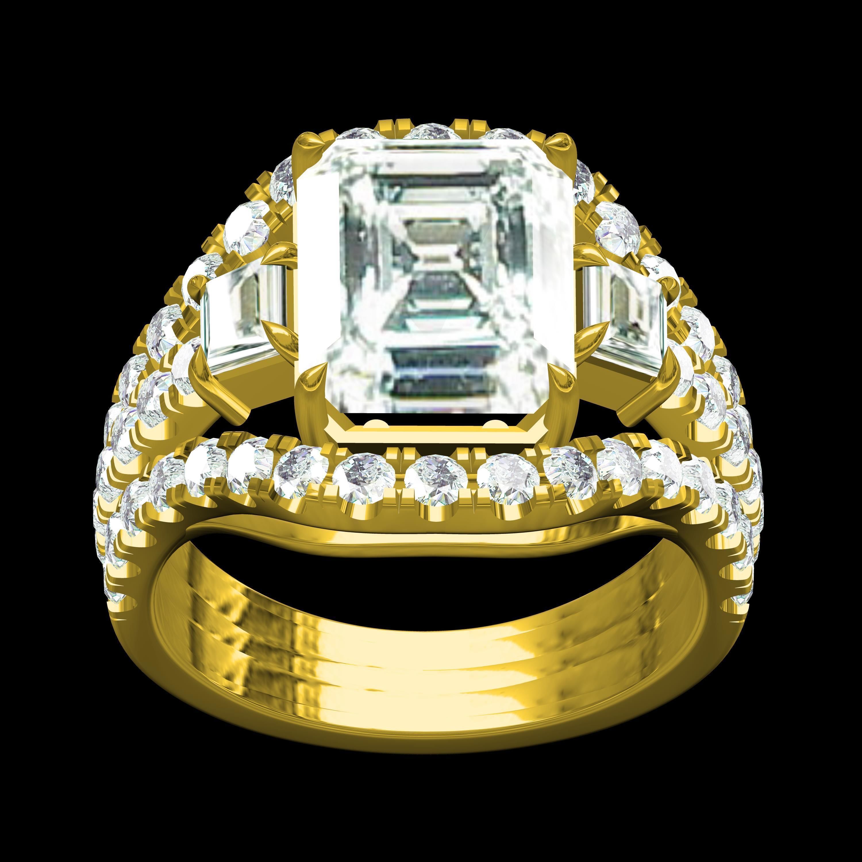 Three Stone Micro Prong Setting Ring for Men 3D print model_10