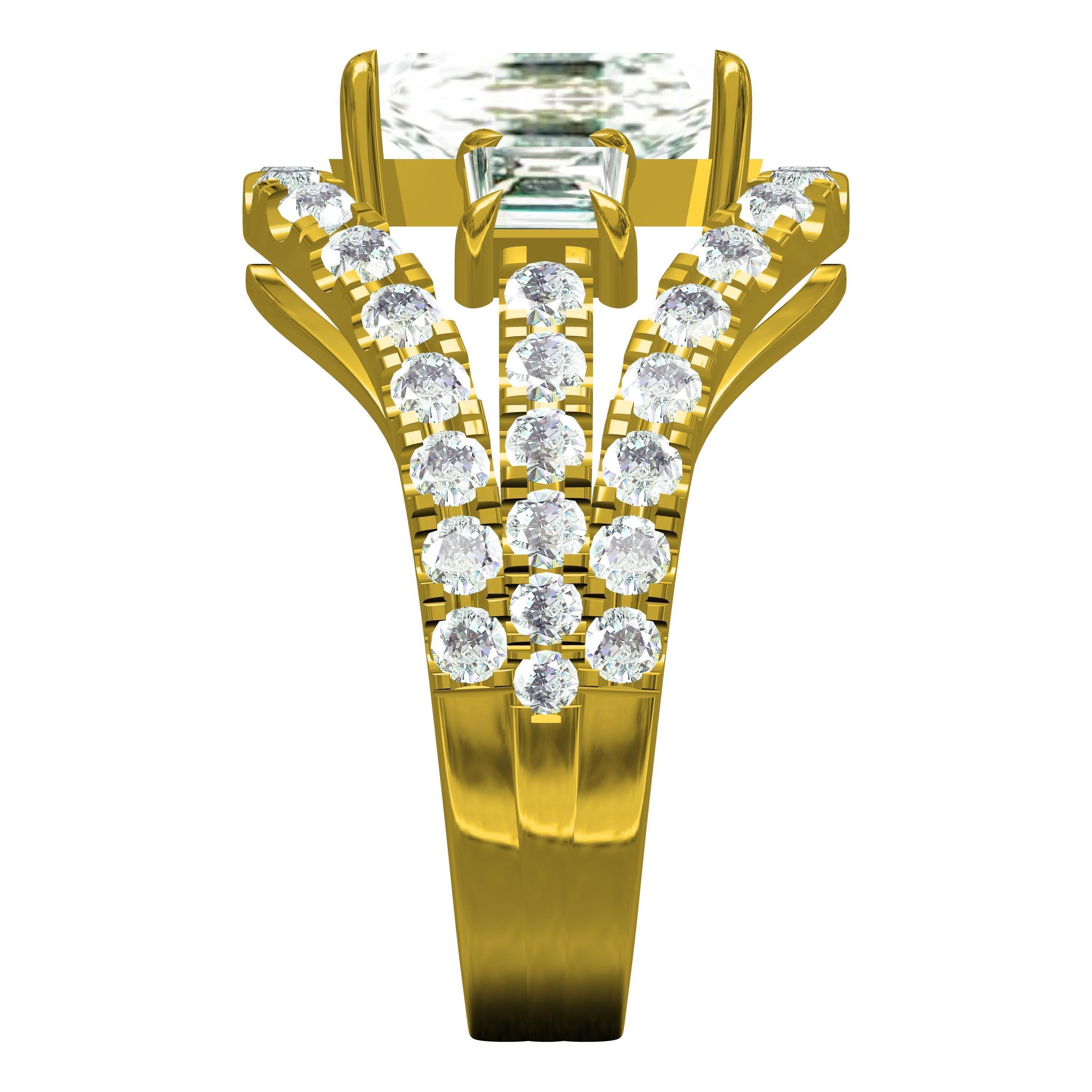 Three Stone Micro Prong Setting Ring for Men 3D print model_4