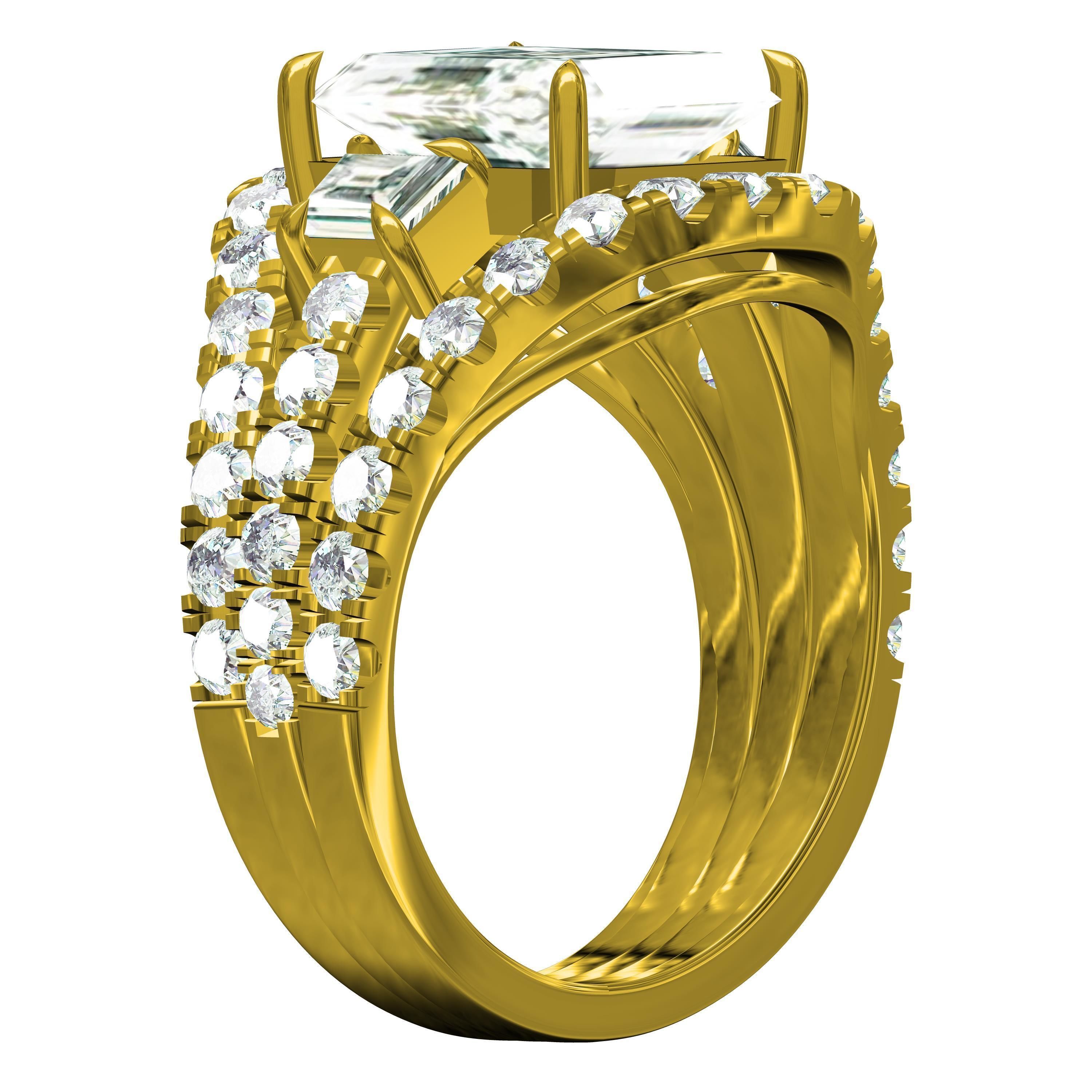 Three Stone Micro Prong Setting Ring for Men 3D print model_6