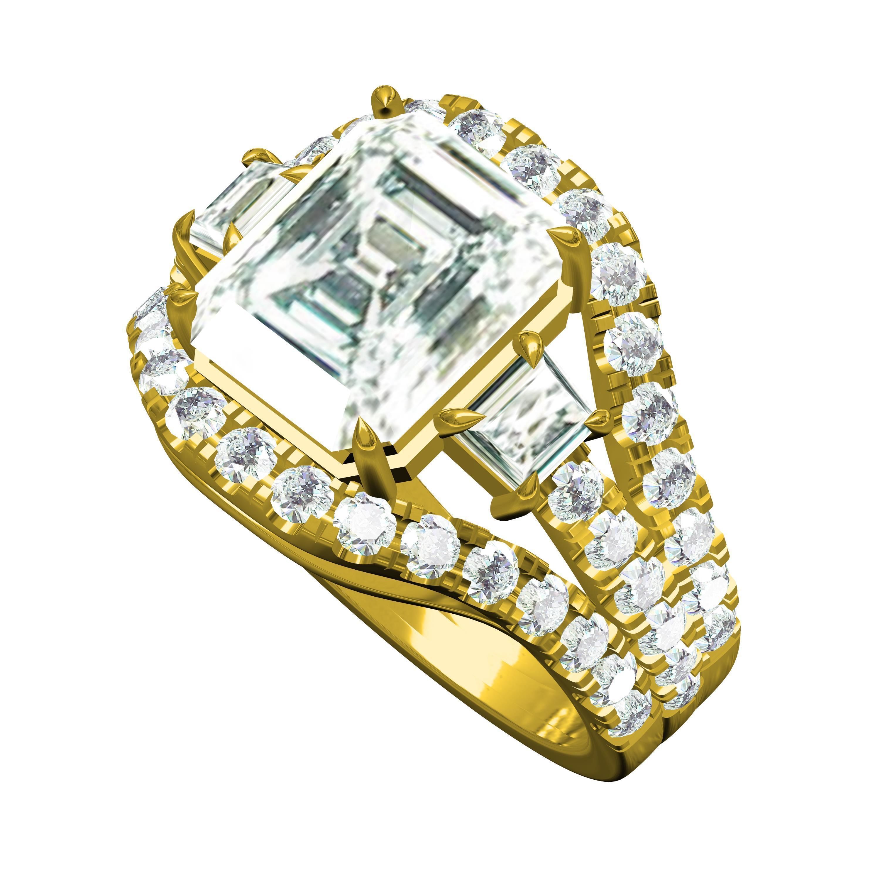 Three Stone Micro Prong Setting Ring for Men 3D print model_1