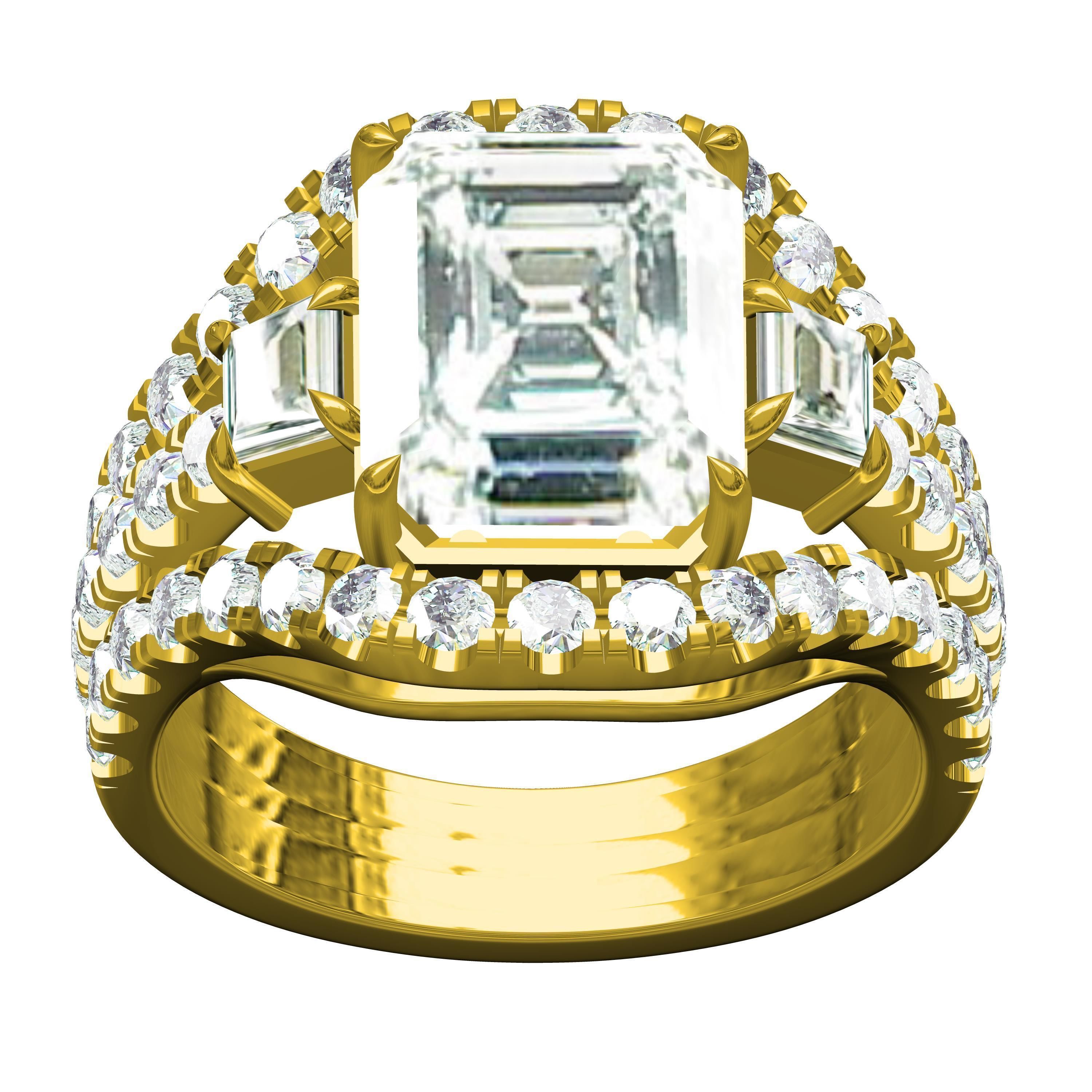 Three Stone Micro Prong Setting Ring for Men 3D print model_2