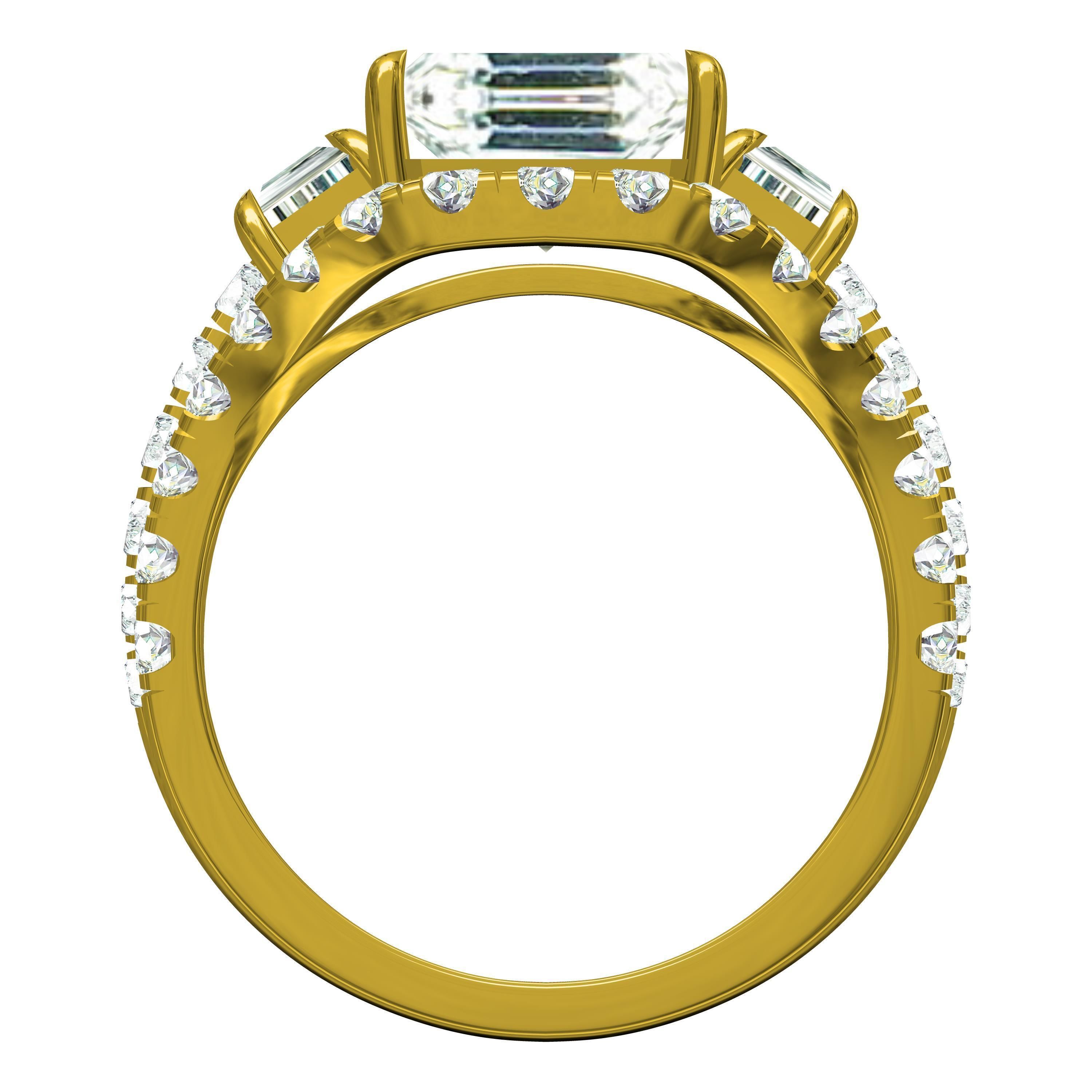 Three Stone Micro Prong Setting Ring for Men 3D print model_3