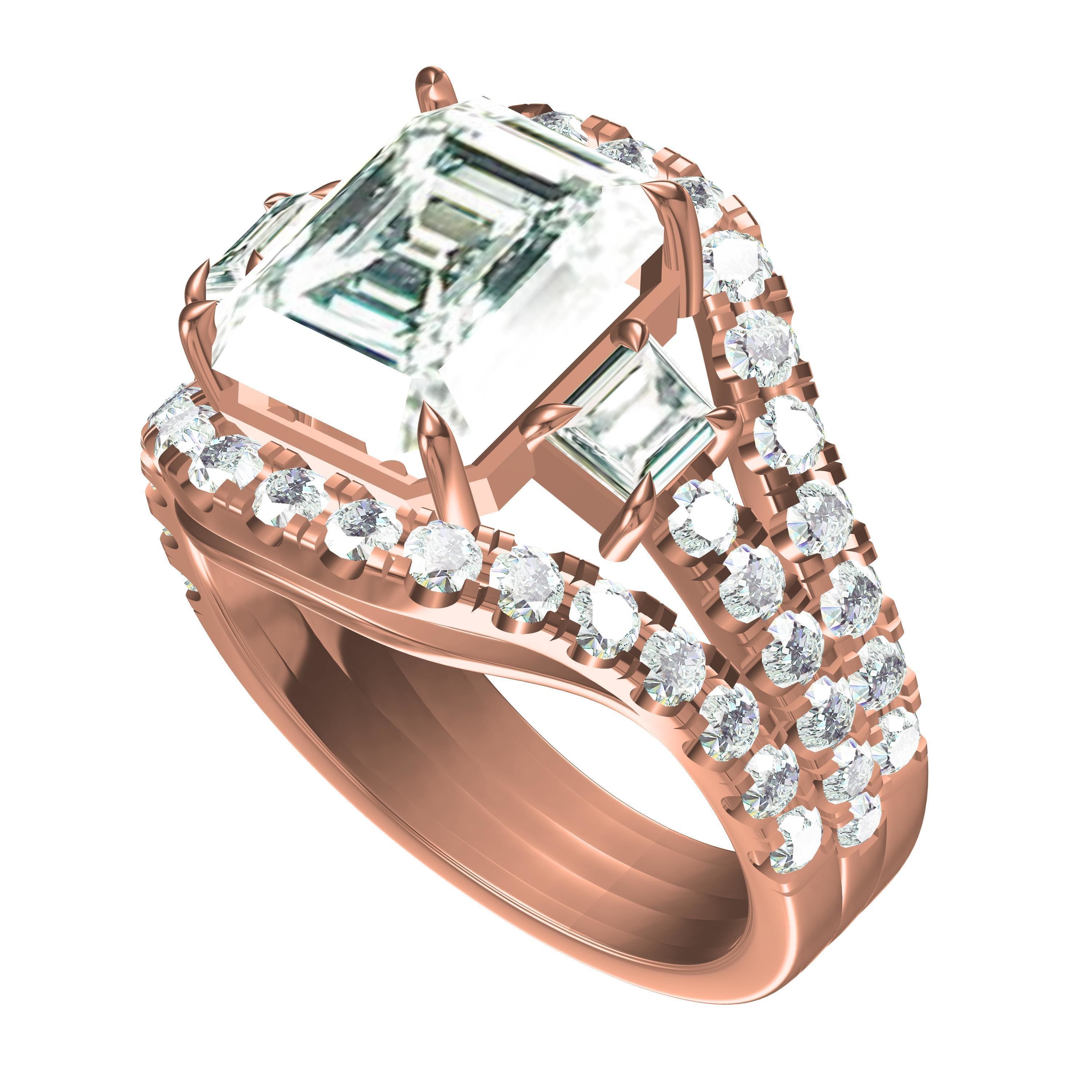 Three Stone Micro Prong Setting Ring for Men 3D print model_8