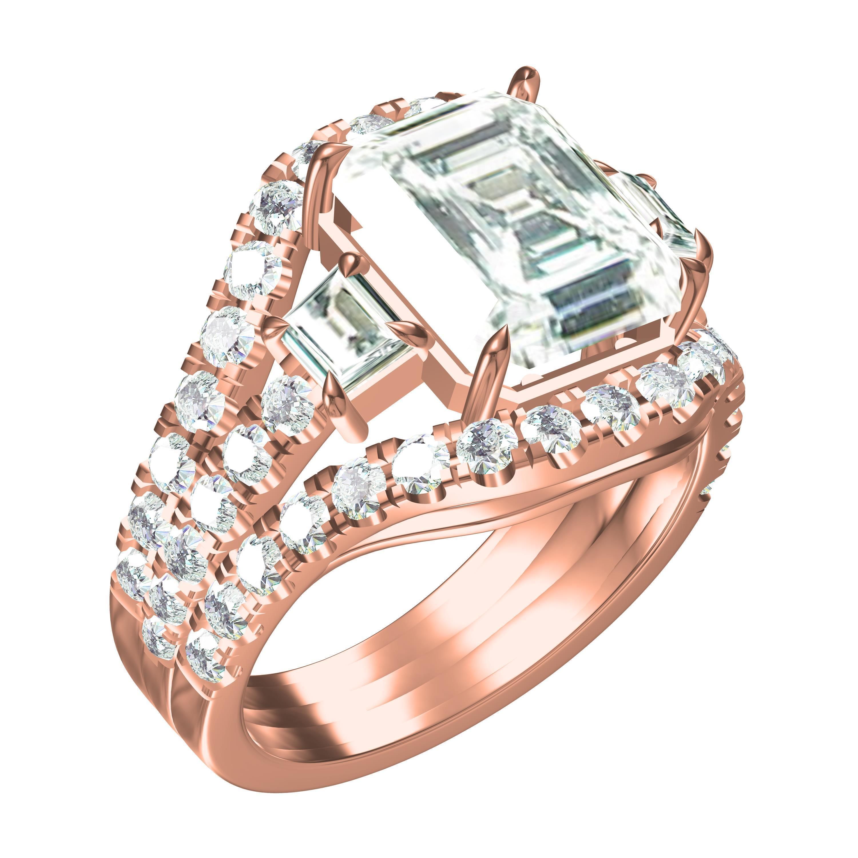 Three Stone Micro Prong Setting Ring for Men 3D print model_9