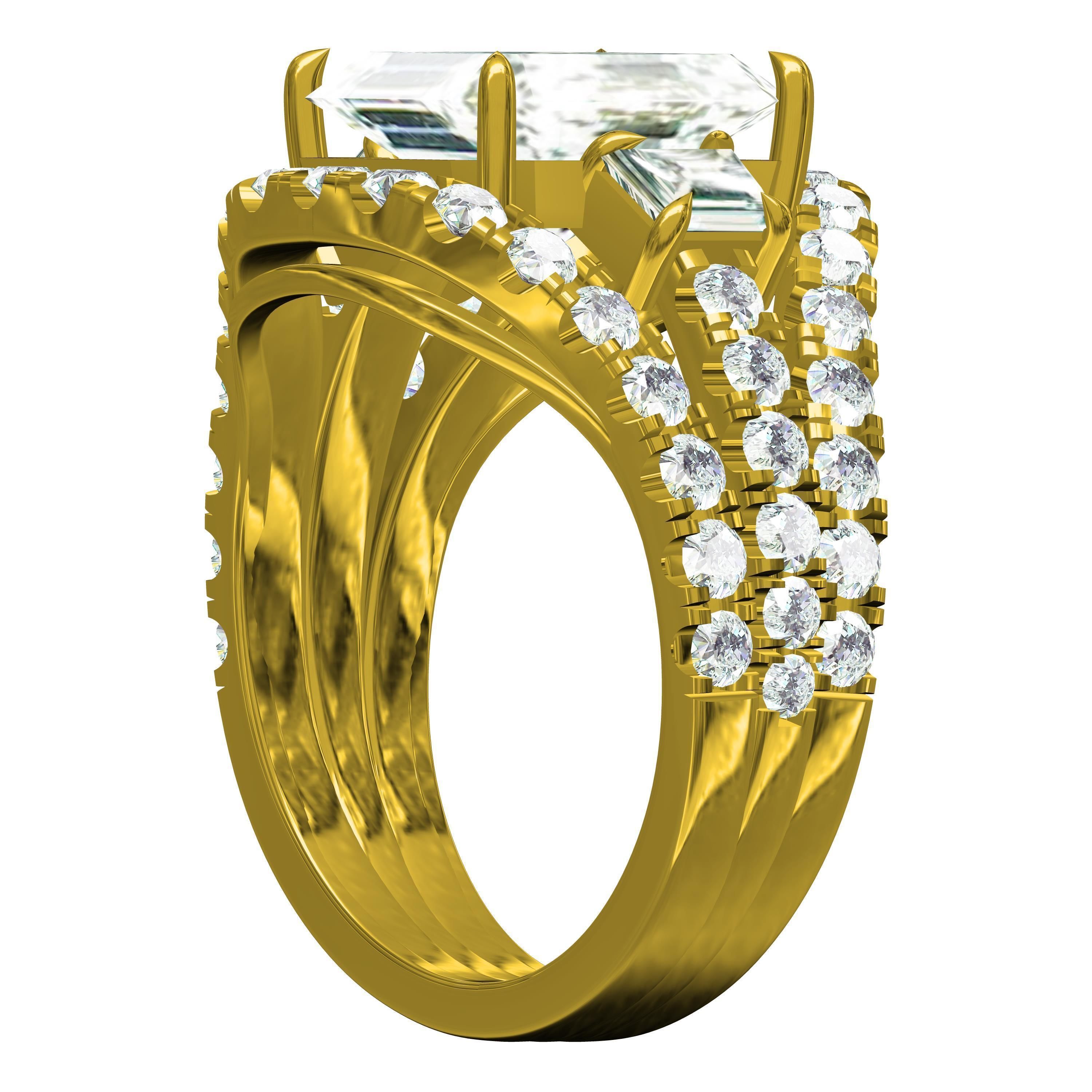 Three Stone Micro Prong Setting Ring for Men 3D print model_5