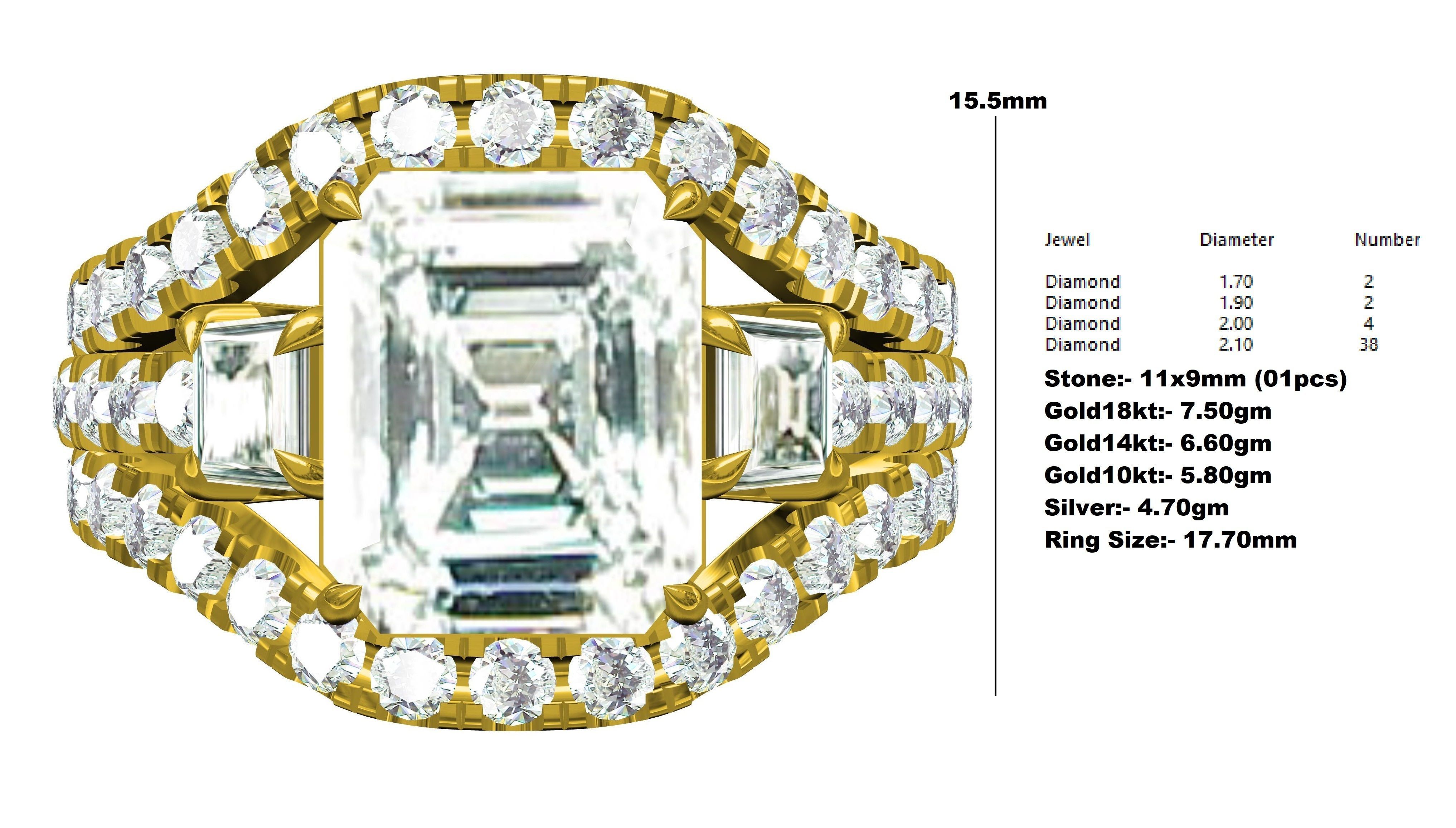 Three Stone Micro Prong Setting Ring for Men 3D print model_13