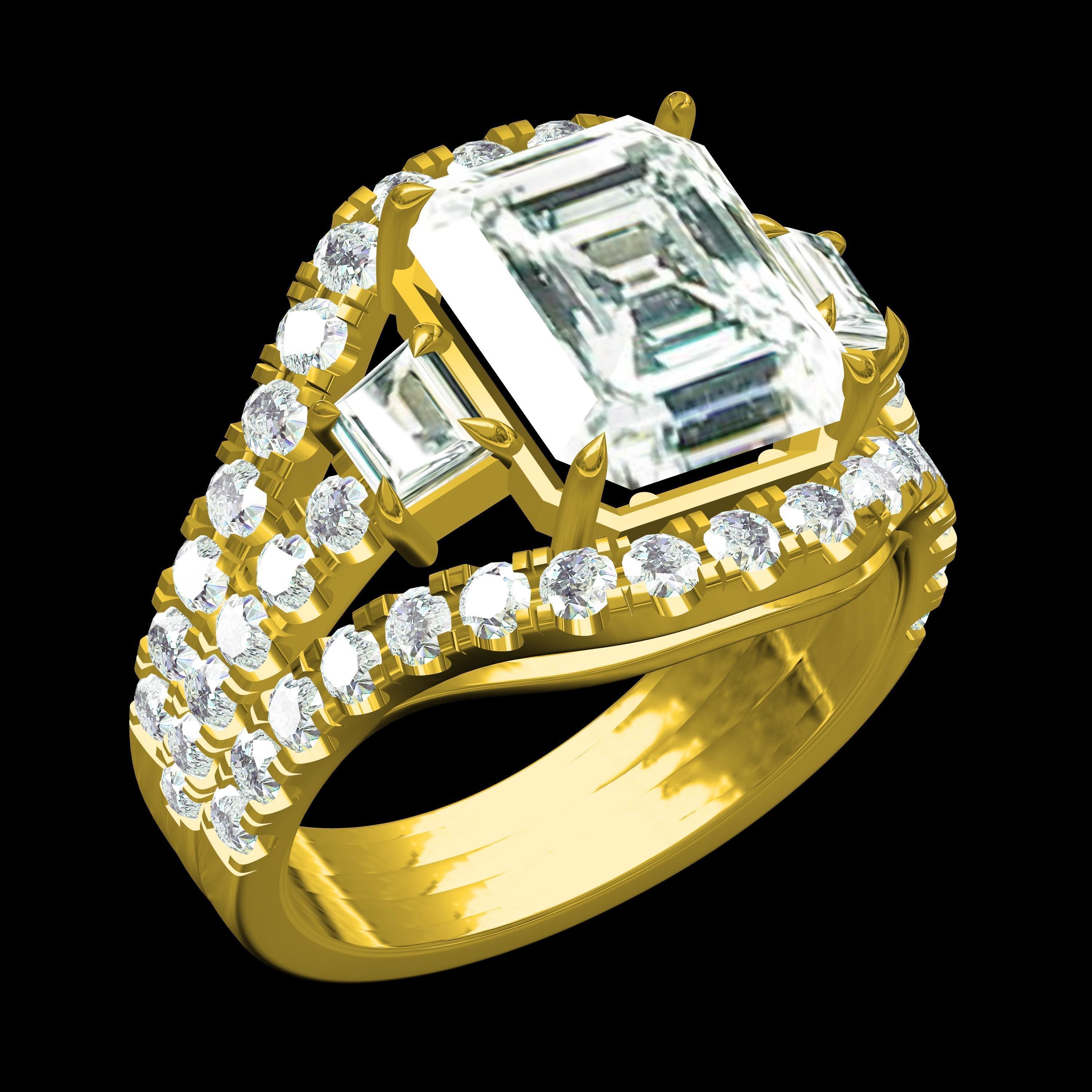 Three Stone Micro Prong Setting Ring for Men 3D print model_12