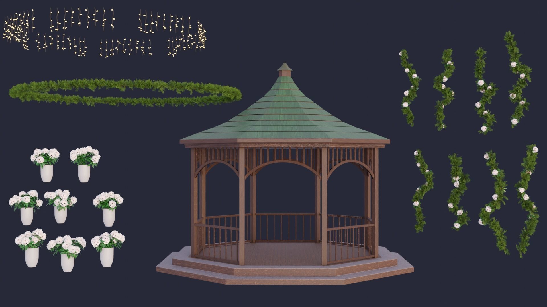 Decorated gazebo 3D model_4