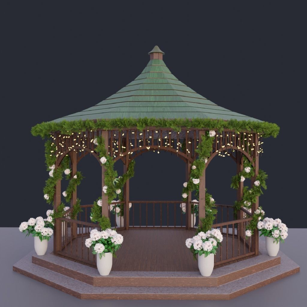 Decorated gazebo 3D model_2