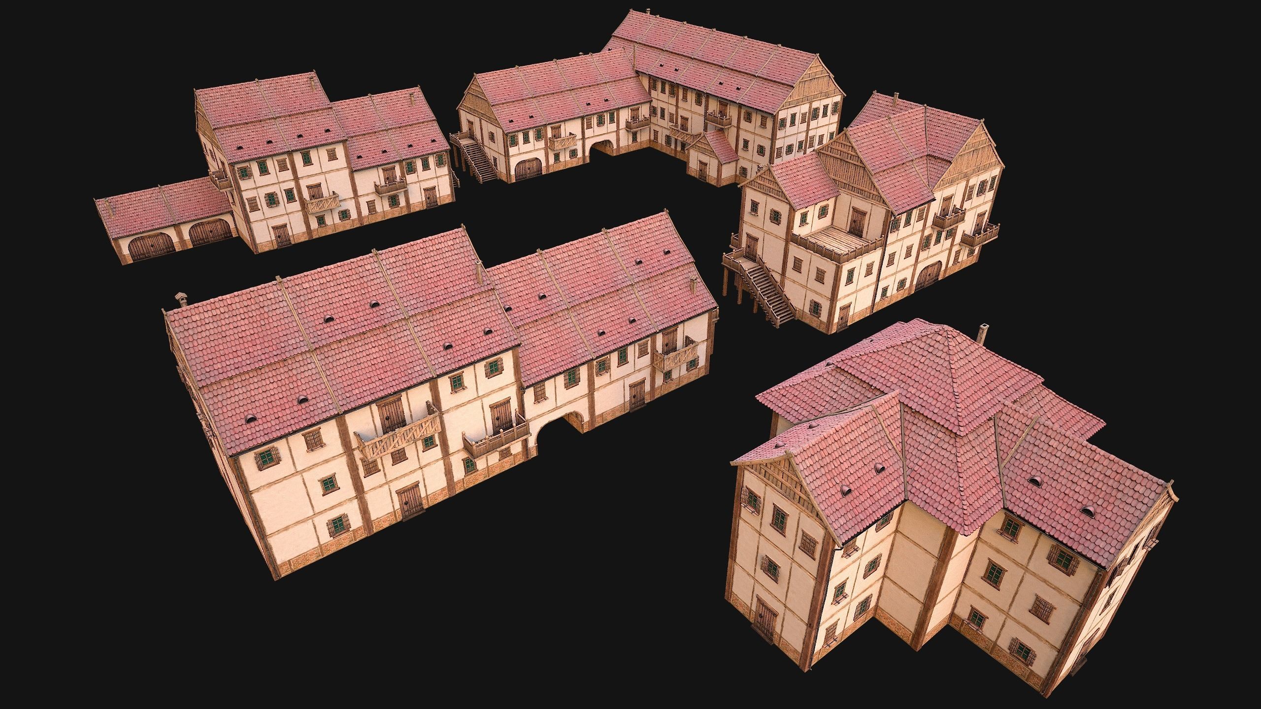 Medieval Town Building Pack 5 Models Low-poly 3D model_14