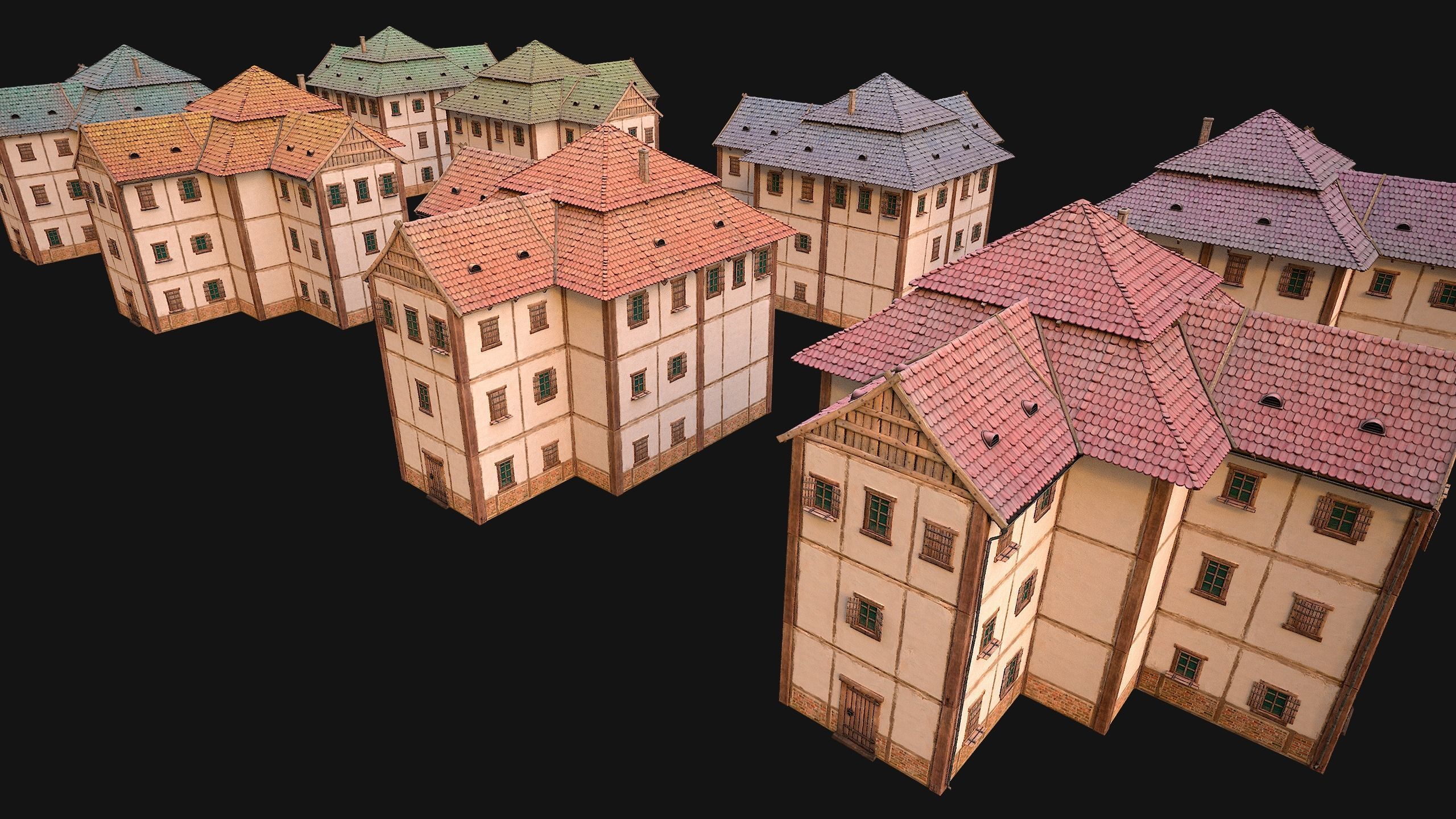 Medieval Town Building Pack 5 Models Low-poly 3D model_37
