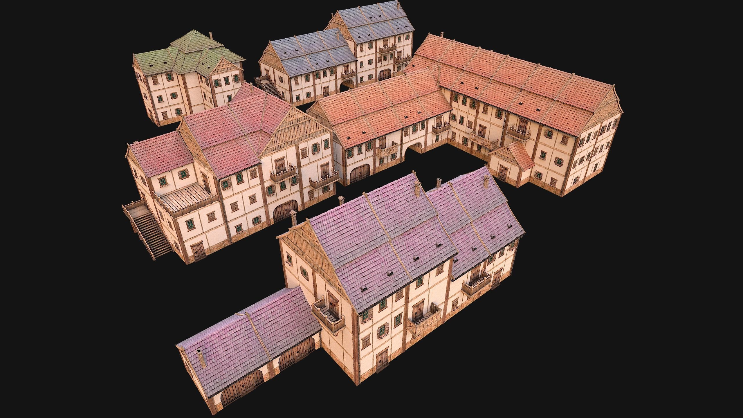 Medieval Town Building Pack 5 Models Low-poly 3D model_27