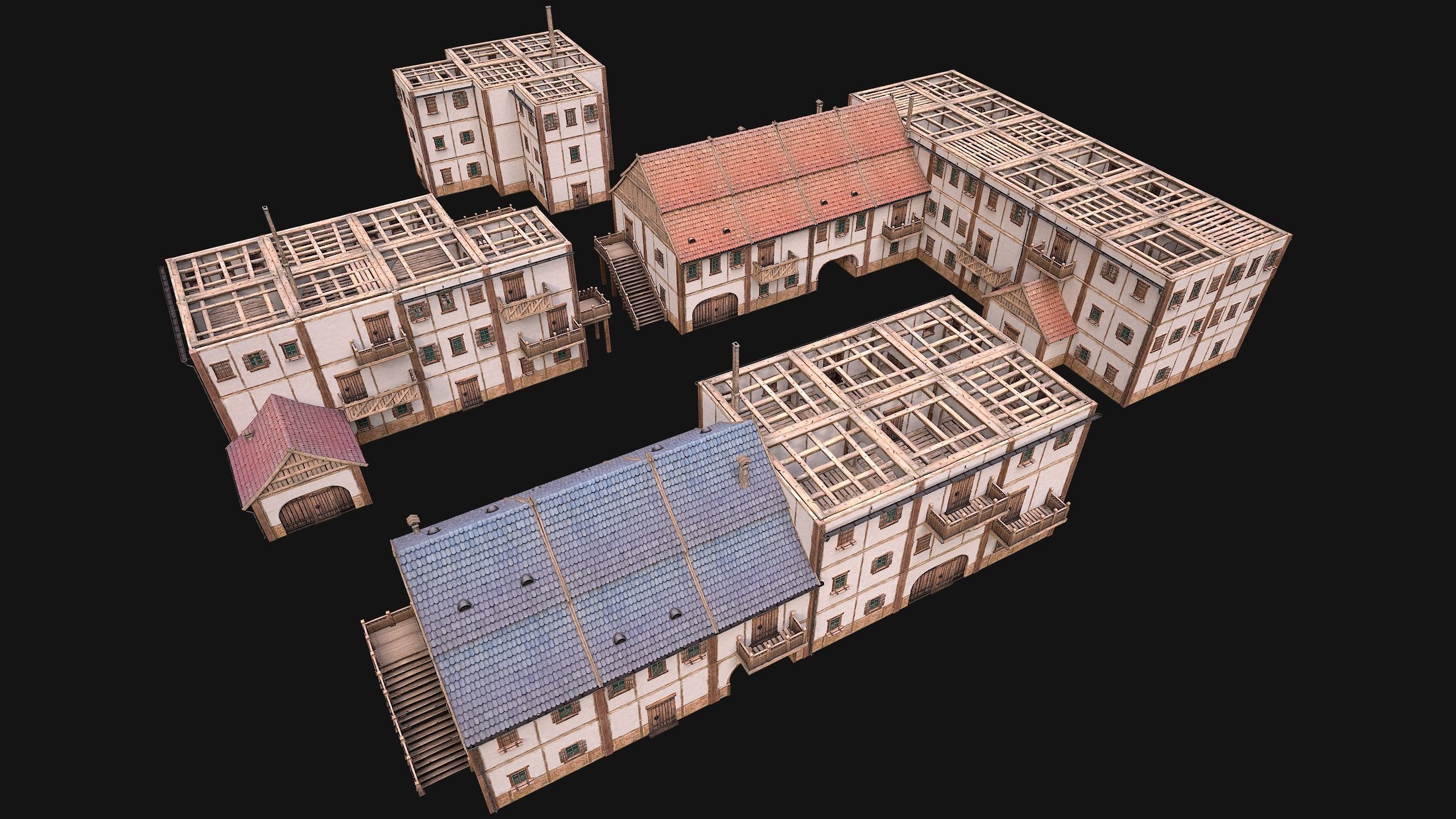 Medieval Town Building Pack 5 Models Low-poly 3D model_21