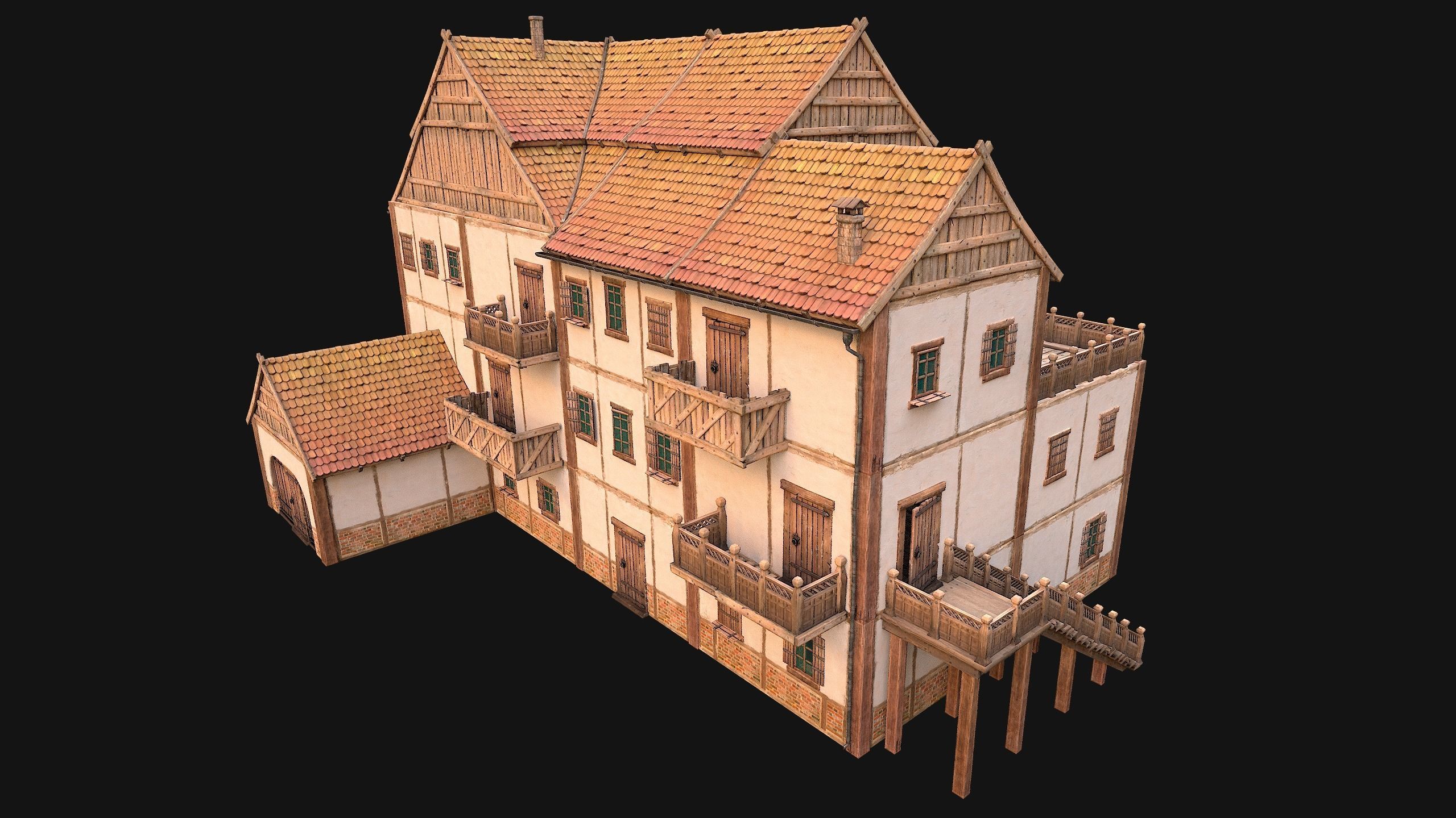 Medieval Town Building Pack 5 Models Low-poly 3D model_34
