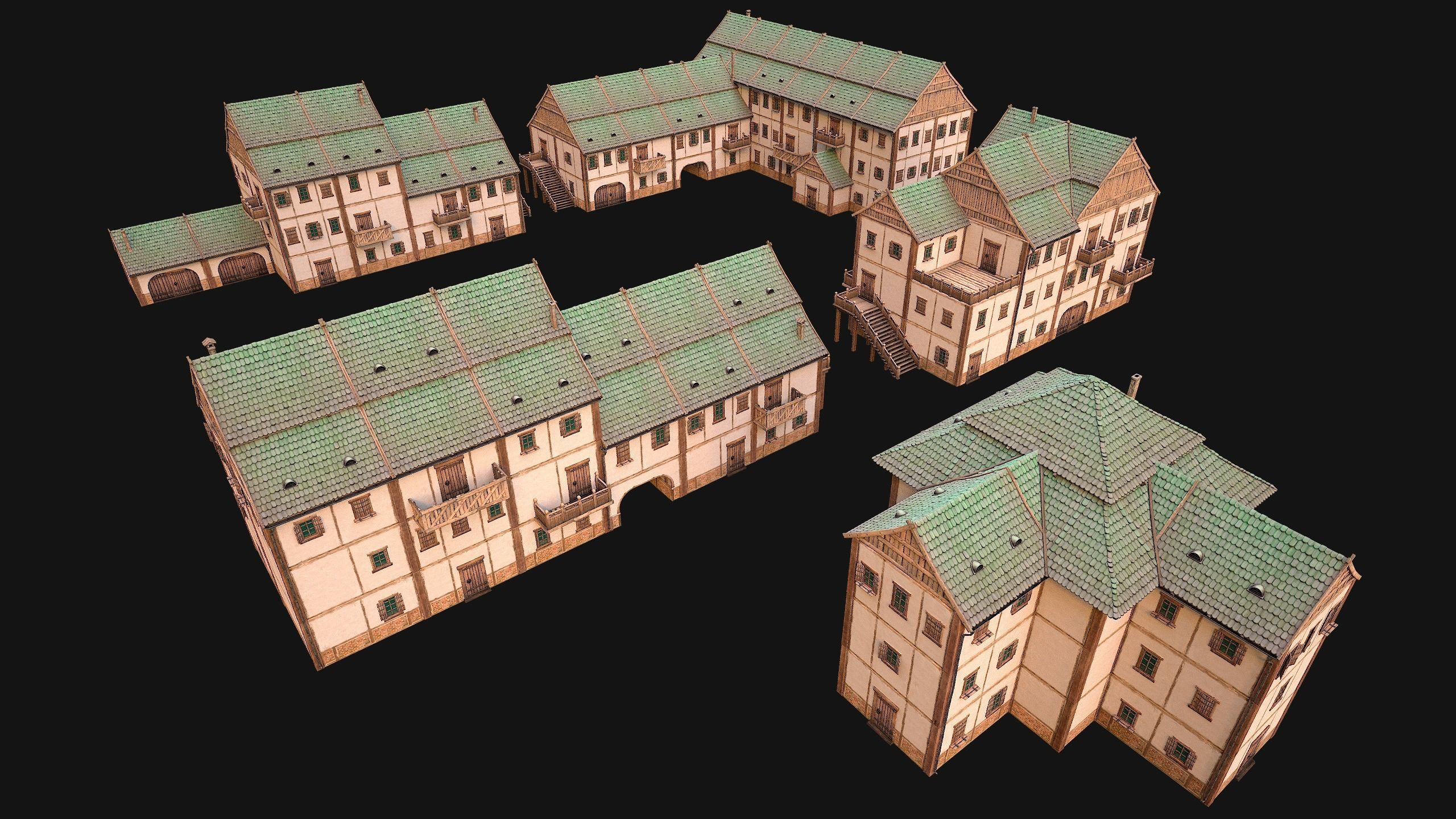 Medieval Town Building Pack 5 Models Low-poly 3D model_15