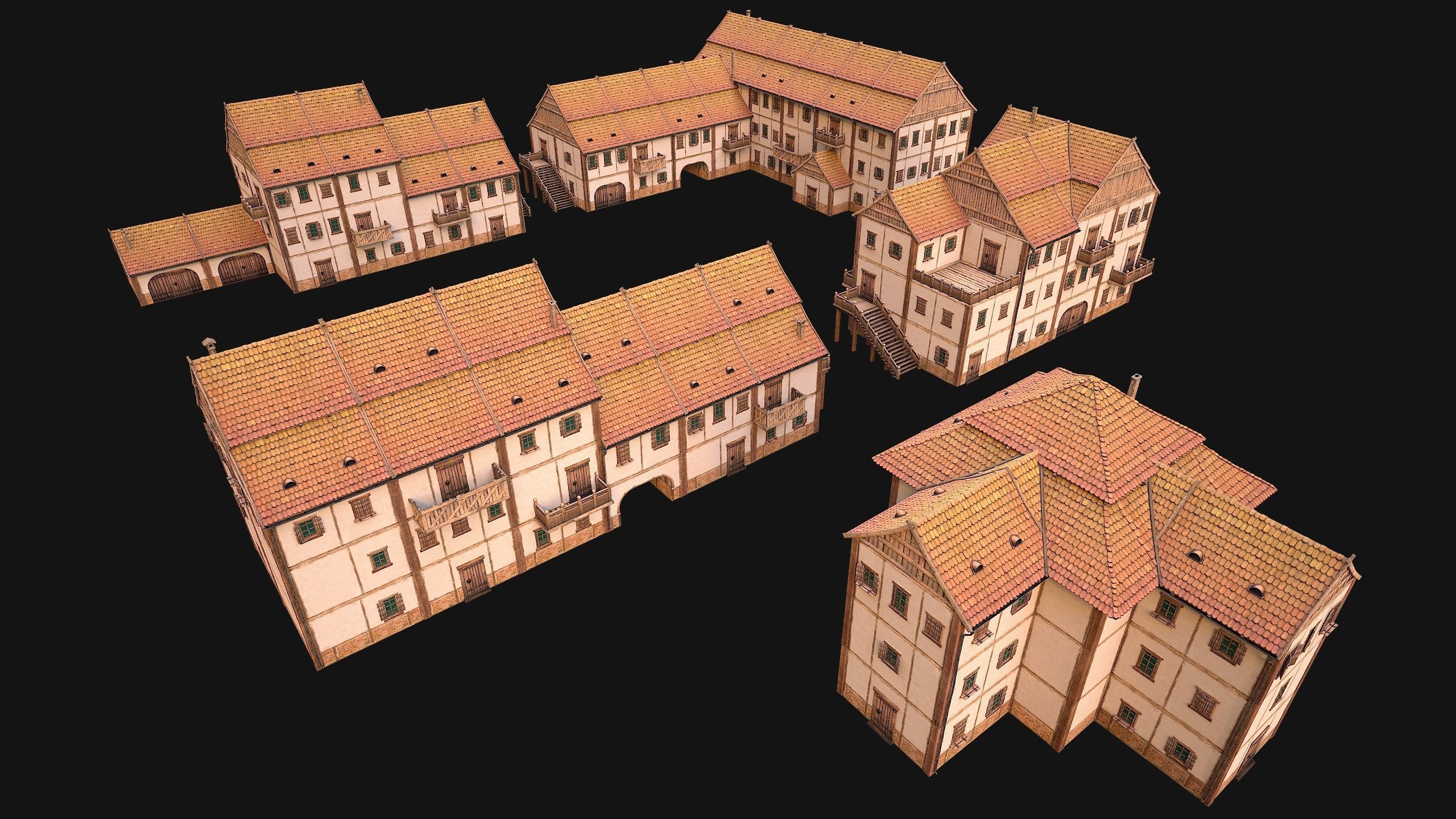 Medieval Town Building Pack 5 Models Low-poly 3D model_19