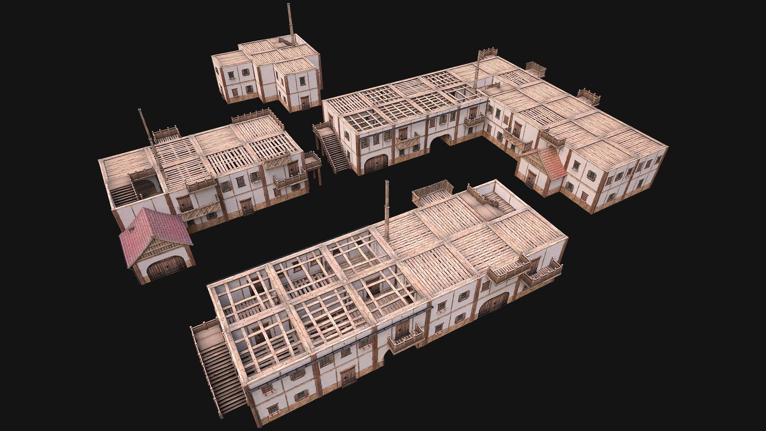 Medieval Town Building Pack 5 Models Low-poly 3D model_23