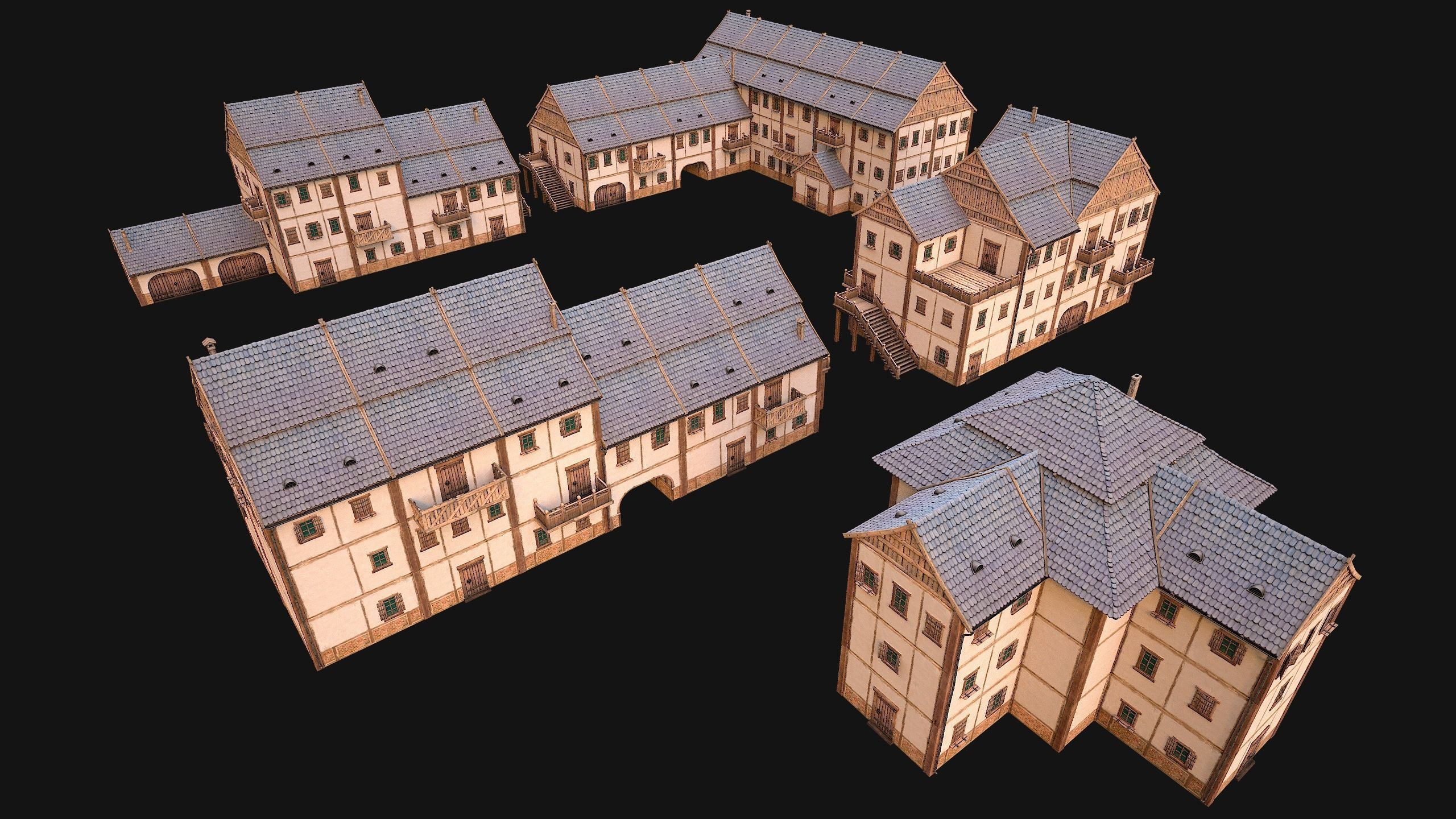 Medieval Town Building Pack 5 Models Low-poly 3D model_12