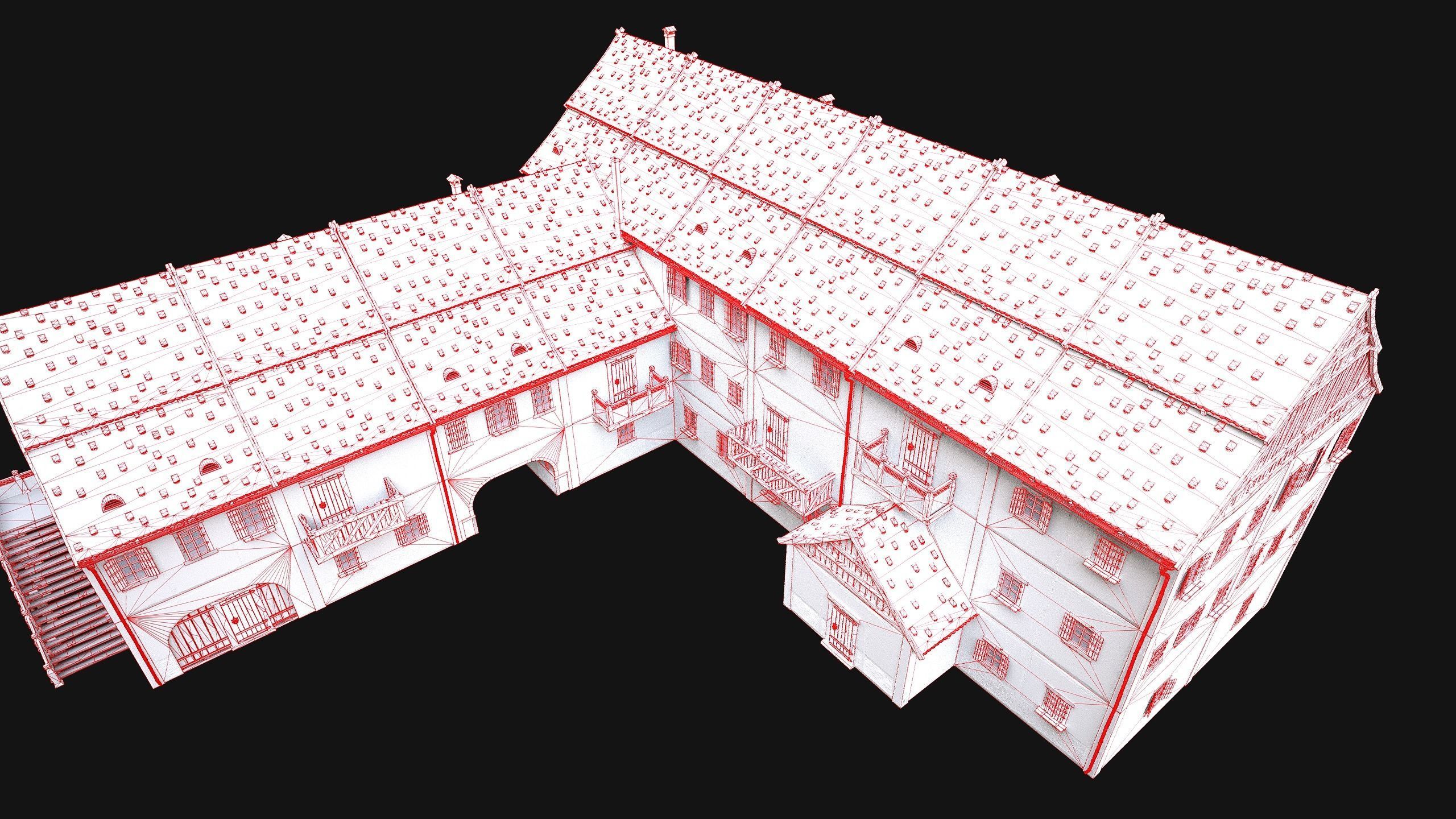 Medieval Town Building Pack 5 Models Low-poly 3D model_55