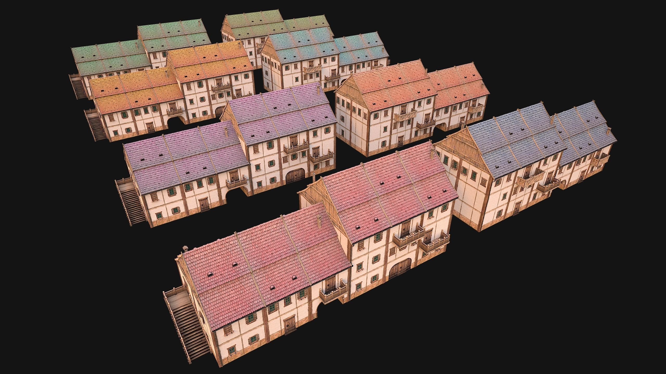 Medieval Town Building Pack 5 Models Low-poly 3D model_38