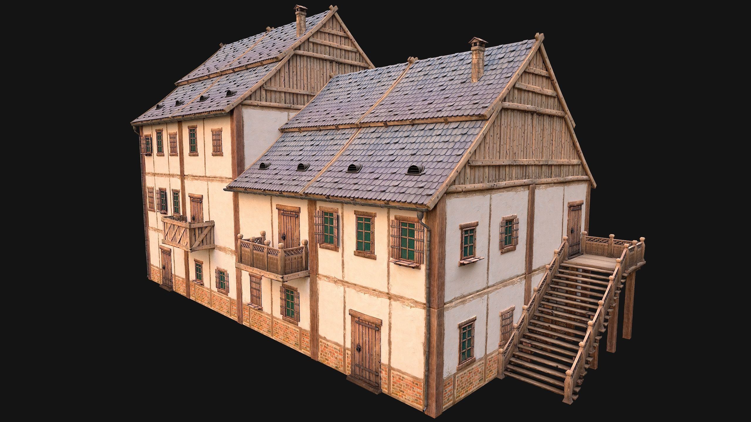 Medieval Town Building Pack 5 Models Low-poly 3D model_52